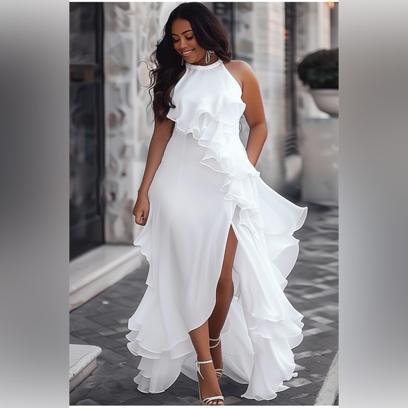 NWT XPLUSWEAR Elegant White Ruffle Evening Dress - Picture 5 of 9